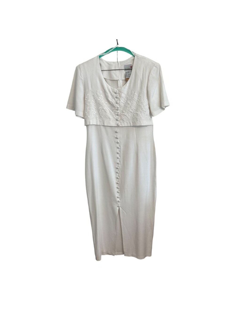 Vintage White Couture like Pencil Dress W/ Embroidered Faux Bolero Top SZ 7-8 - Picture 2 of 7